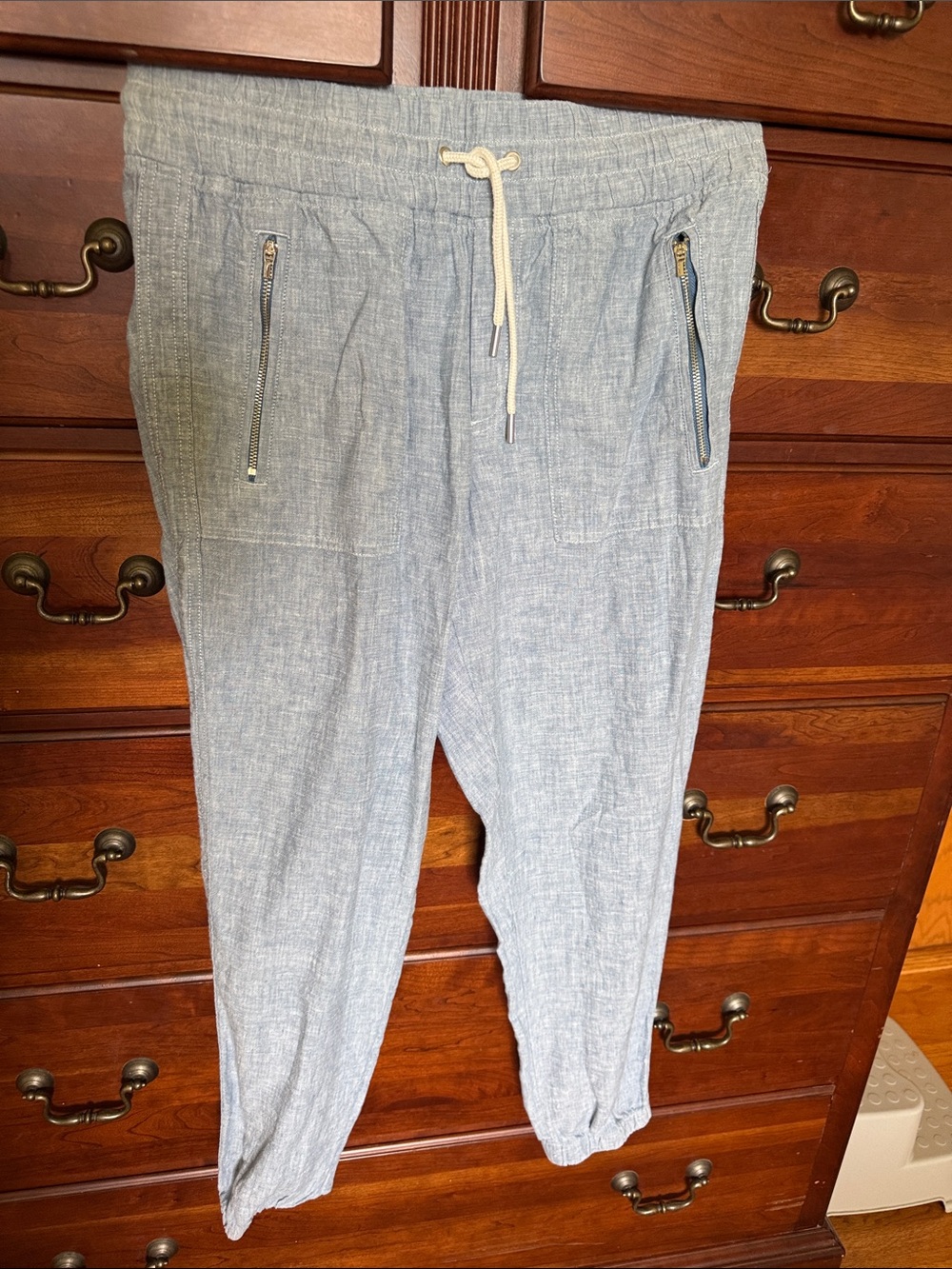 Athleta Light Blue Drawstring Linen-Blend Jogger Pants denim color size 6